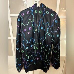 NEON CAT MOTIF Fleece Lined HOODED Jacket Coat. XL 1X